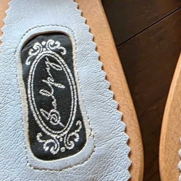 Salpy the kate wood sandals Clogs Wooden Light Blue Pink Bows Studded Size 6 - Picture 9 of 11